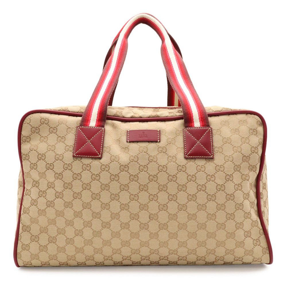 GUCCI GG Canvas Sherry Line Boston Bag Shoulder Cabas Metallic Leather Beige ...